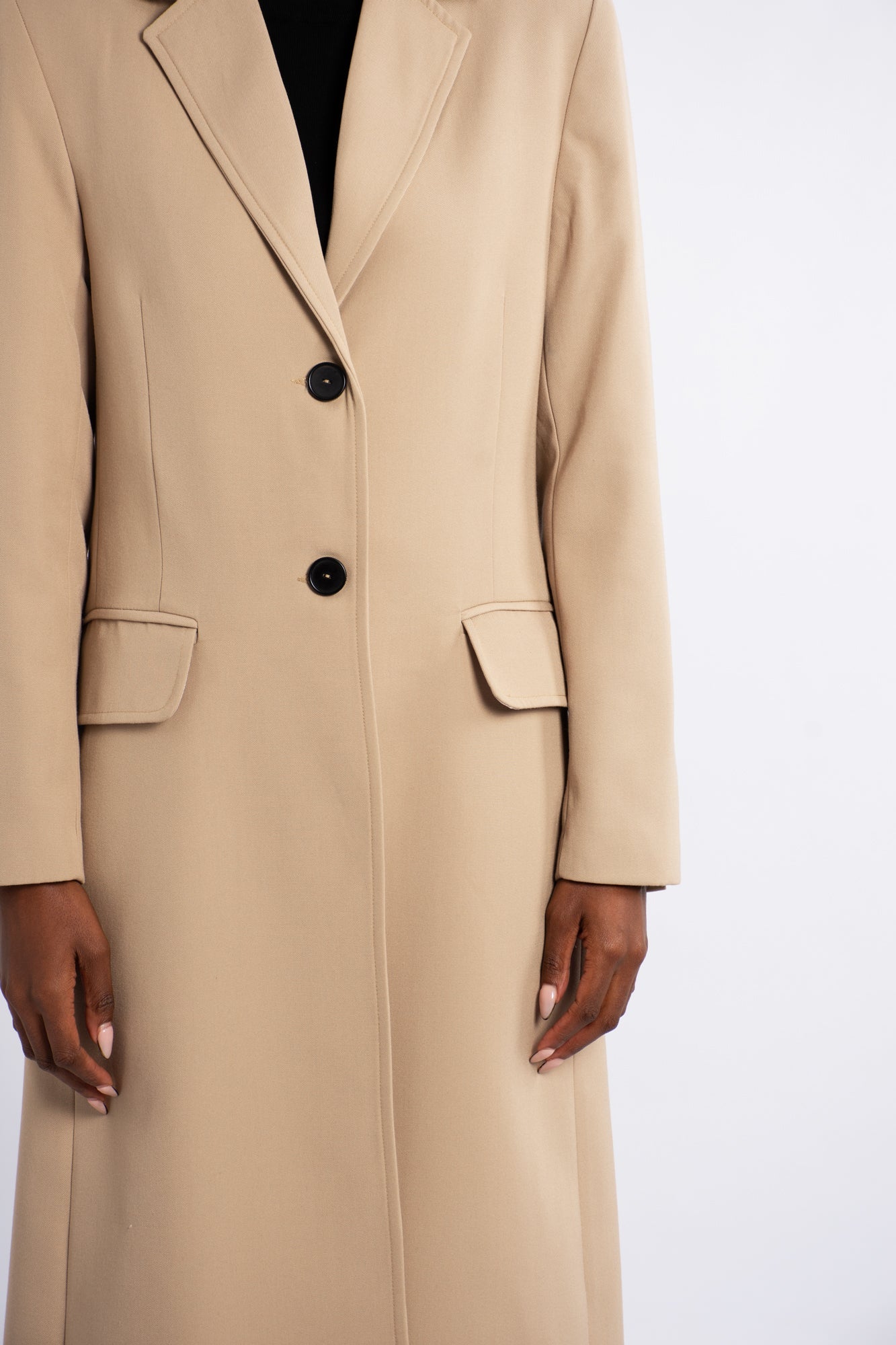 Single Breast Twill Midi Coat - Camel